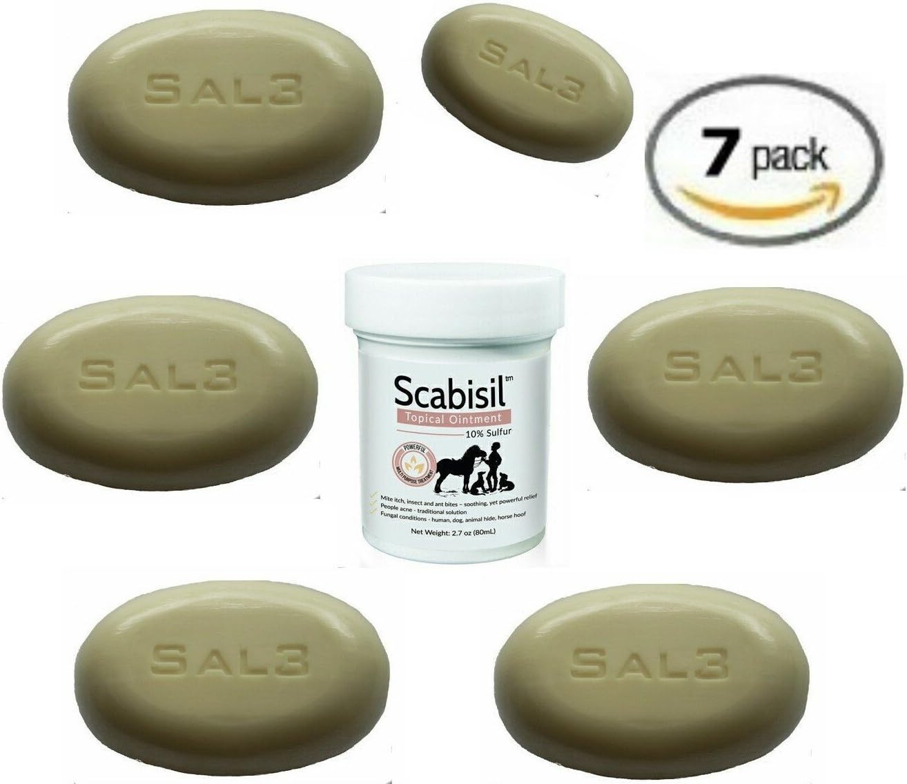 7 Pack - 10% Sulfur Ointment + 6 bars SAL3 10% sulfur soap