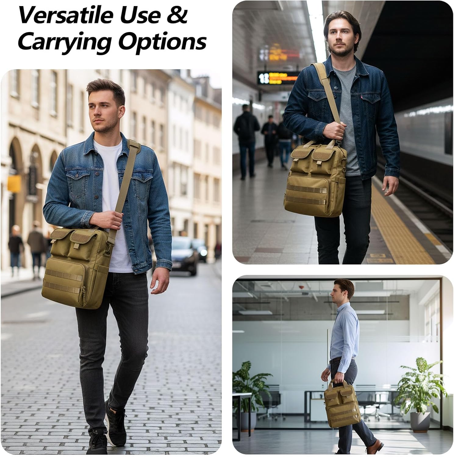 ArcEnCiel 14" Laptop Messenger Bag, 12L 900D Water-Resistant Oxford, MOLLE, Fits 14.2" Computer/Tablet for Business Travel