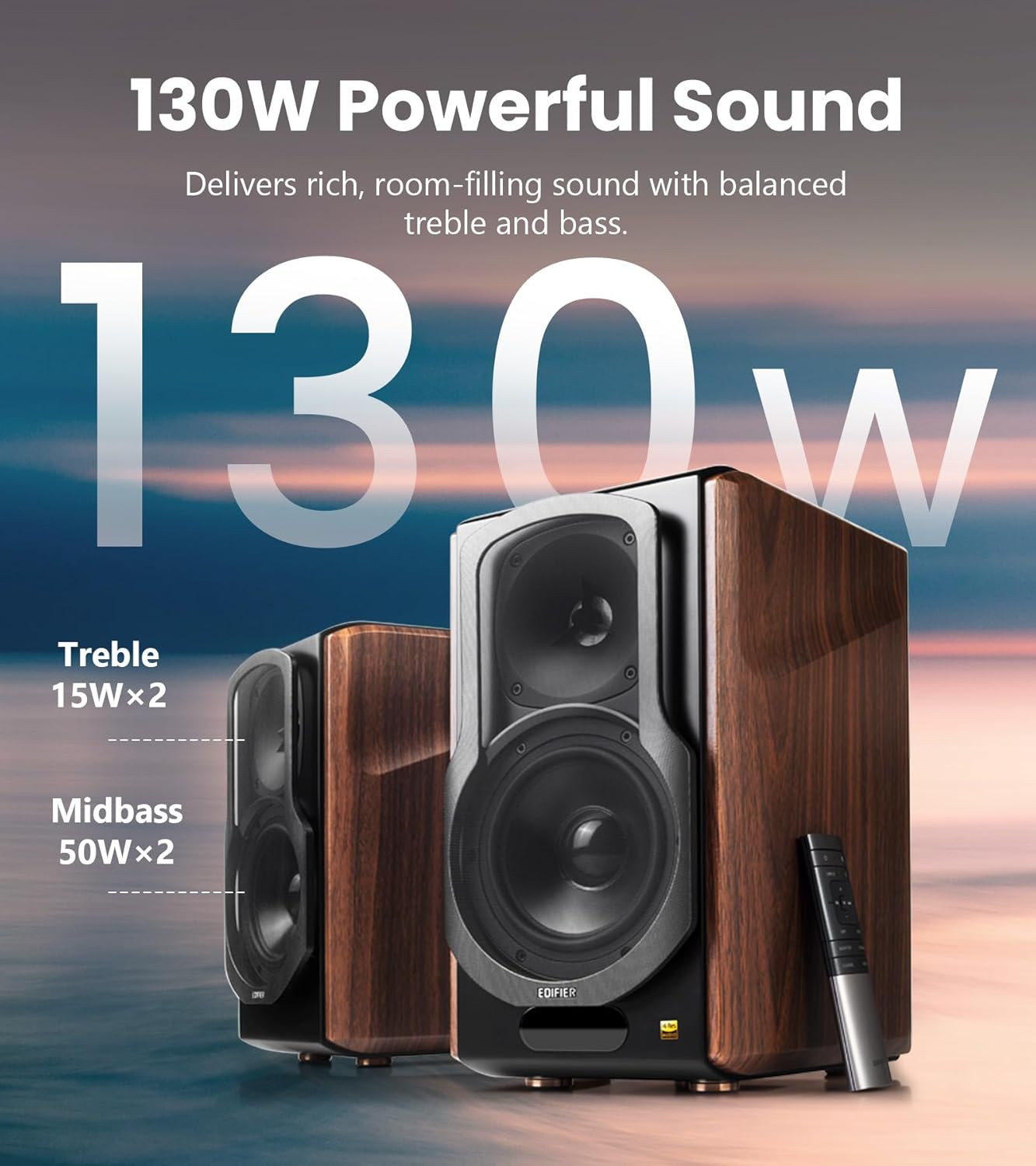 Edifier S2000MKIII Coaxial, Bluetooth, Optical and RCA Bookshelf 2 Speakers, Near-Field Active Tri-Amped 130w Studio Monitor for Audiophiles with Wireless, Line-in and Fiber-Optic Input Walnut - Image 3