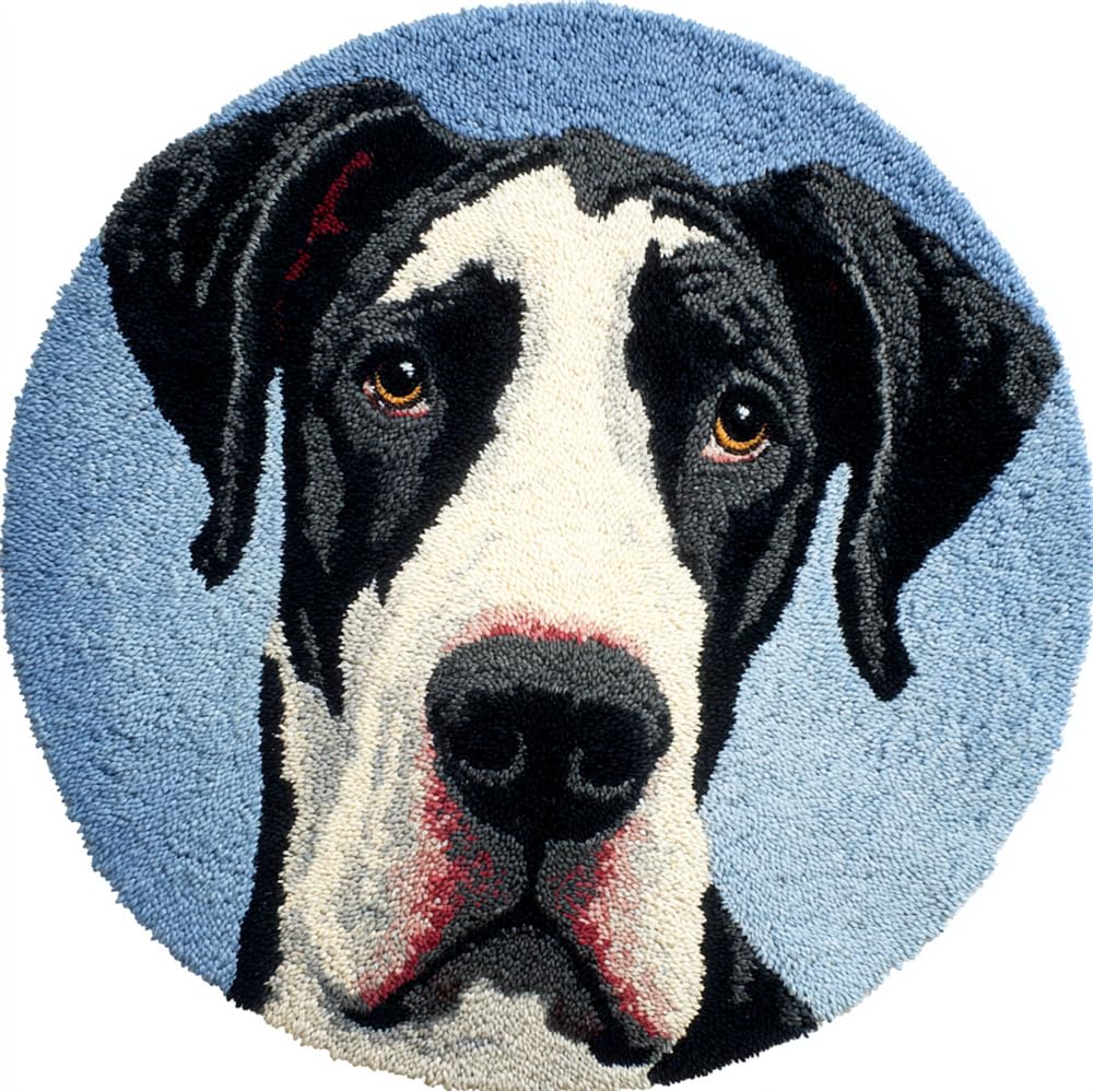 Latch Hook Kits for Kids and Adults, Cute Great Dane Dog Face 20X20Inch (50X50Cm) DIY Latch Hook Rug Kit, Cross Stitch Rug Making Kit, Carpet Making Crochet Kits Embroidery Kits Needlework C