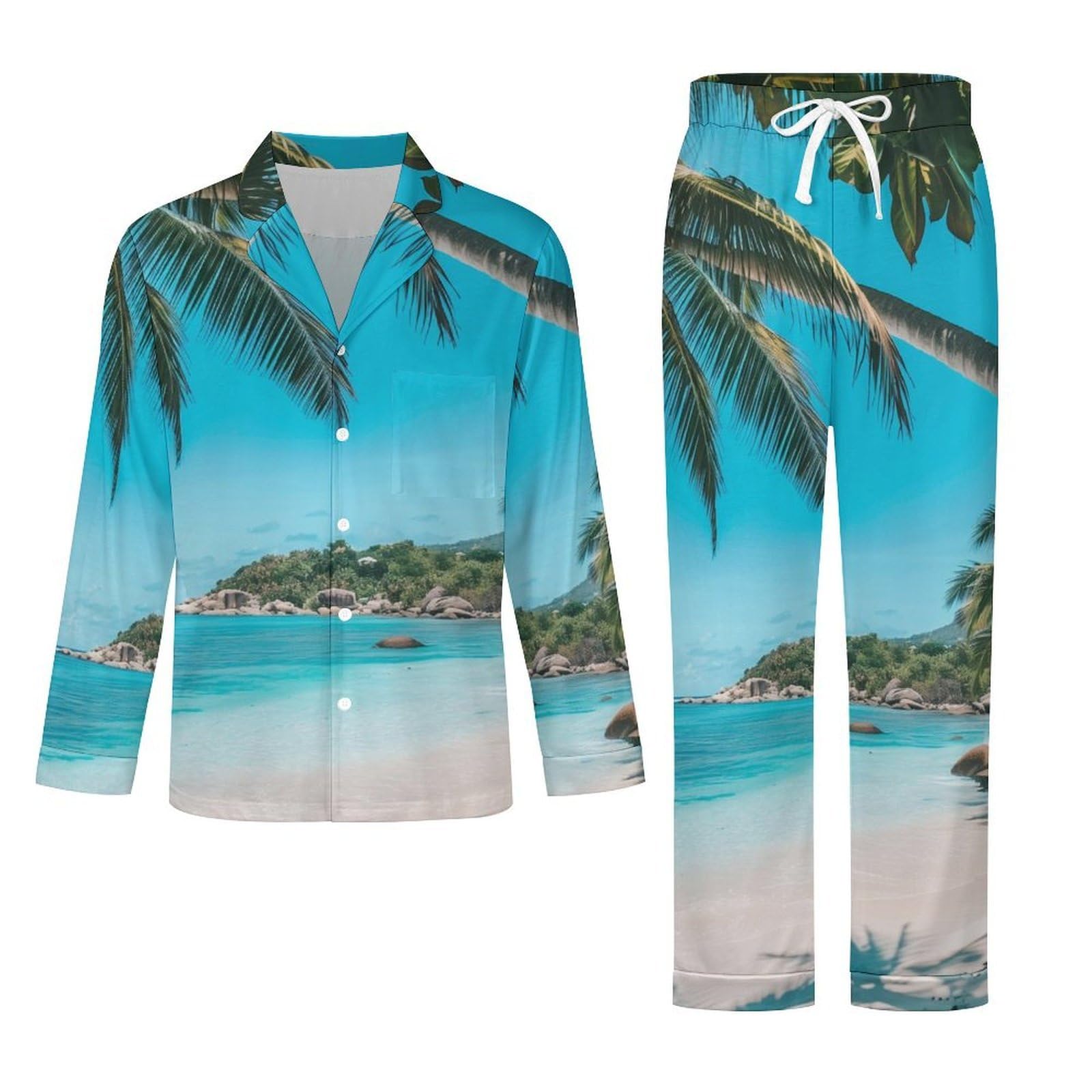 OLEETS Completo Pigiama da Uomo 2 Pezzi - Vista Montagna E Mare Top E Pantaloni in 2 Pezzi Pigiama Casual E Ampio A Maniche Lunghe Morbido Autunnale E Invernale.