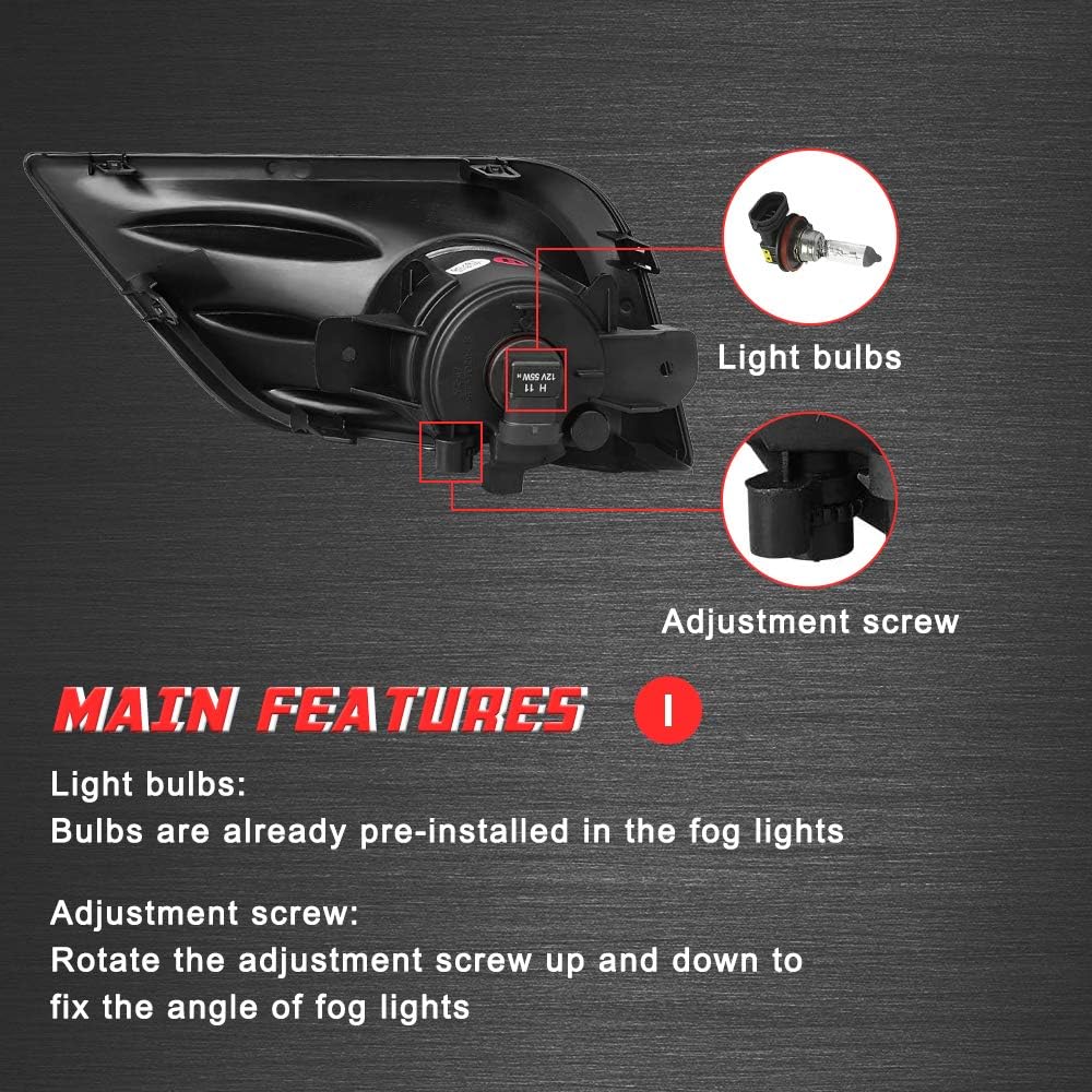 Driving Fog Lights Lamps Replacement for 2016-2018 Nissan Altima 4-Door Sedan With H11 12V 55W Halogen Bulbs ​& Black Bezel & Switch and Wiring Kit (Clear Lens)