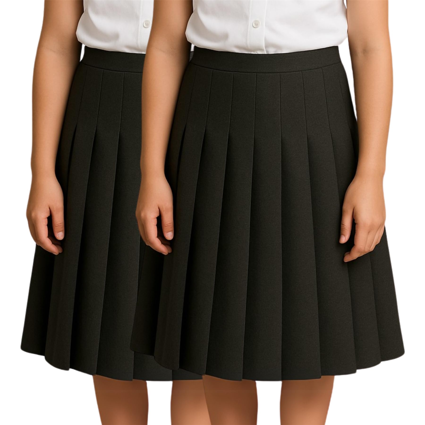 Gonna scolastica per ragazze, confezione da 2, tinta unita, con bottoni sul retro, gonna a pieghe per uniforme scolastica, gonna a pieghe da donna, gonna lunga al ginocchio, gonna estiva