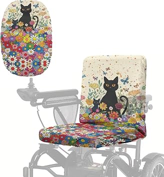 Mobility Scooter Cover Black Cat Floral Wheelchair Seat Cover Breathable Elastic Scooter Protector for Daily Mobility Support