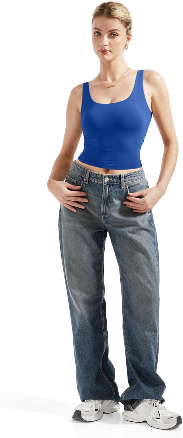 SUUKSESS Women Scoop Neck Tank Top Summer Sleeveless Going Out Double Lined Basic Tops - Image 5