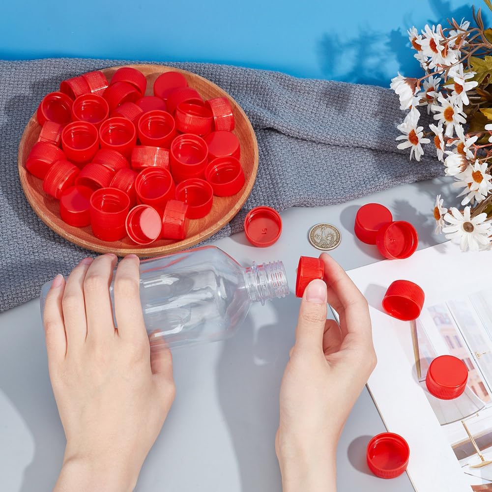 OLYCRAFT 50Pcs Plastic Bottle Caps Red Screw-On Caps 27mm Inner Diameter Bottle Jug Storage Cap Lids Red Plastic Tamper Seal Lids Replacement Caps Twist Cap for Juice Bottles Dispenser Caps