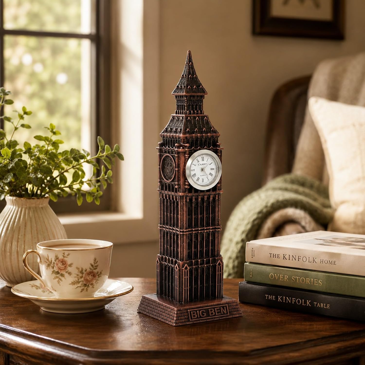 LOGOFUN Metal Big Ben Statue with Clock Vinatge Office Decor | London Tower Model In Bronze Finish, Detailed Architecture, Suitable For Desk, Bookshelf, Or Collector Gift