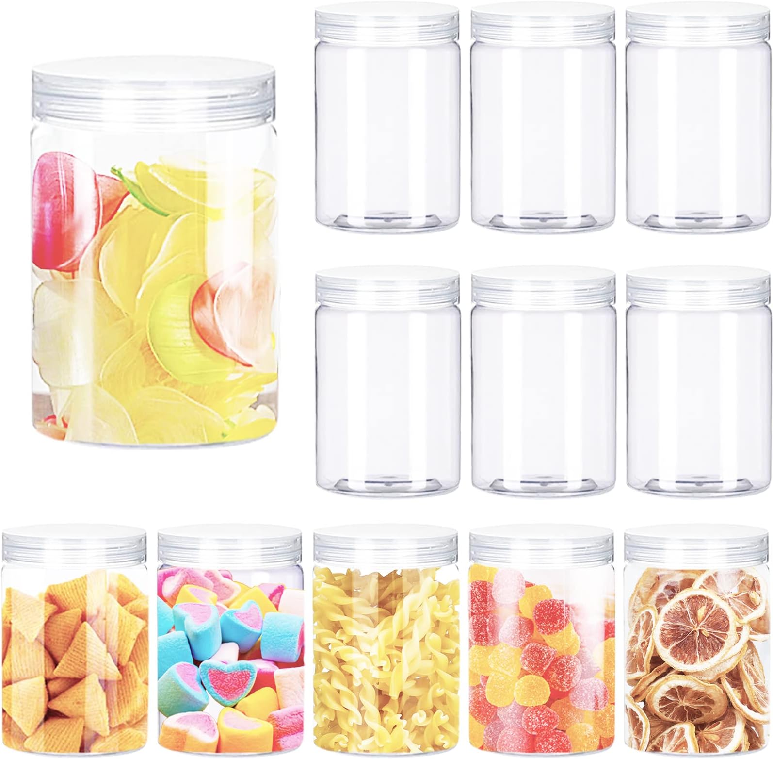 OJYUDD 12 Pack Clear Plastic Jars with Lids,Plastic Containers with Lids for Cosmetics, Lotions, Body Butters, Slime & Beauty Products(9.5 oz)