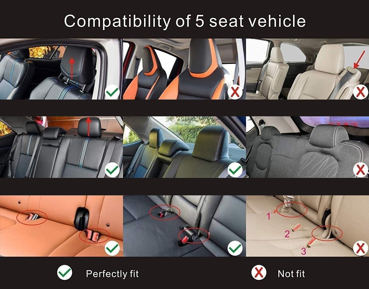 BeLongsYou 7 Sitz Universal Auto Sitzbezüge Komplettset, Pu Leder Auto Vorder-und Rücksitz Kopfstütze Protektoren, Passend für die Meisten Autos, Lkws, Suvs oder Vans, All Season Universal,Schwarz