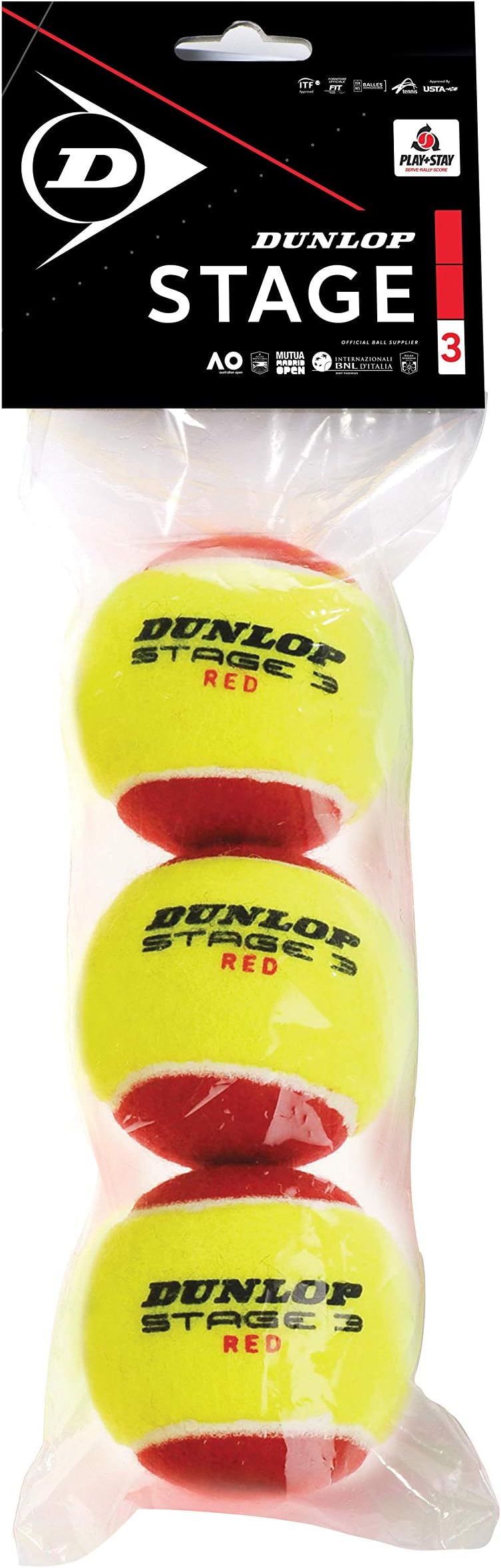 Stage 3 Transition Tennis Ball, 3-Ball Pack, Red/Yellow