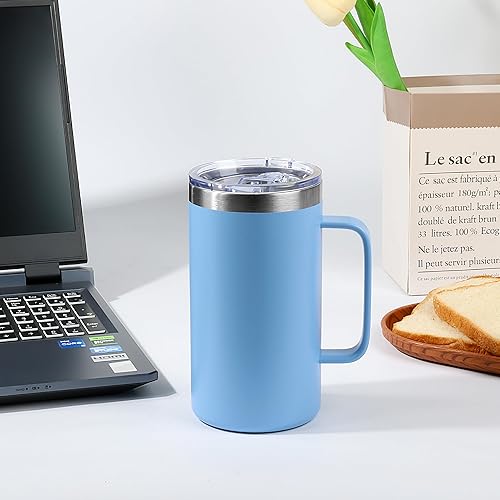 Miniatura 4 de Taza de café aislada de 22 onzas con asa y tapa a prueba de fugas, vaso de viaje de acero inoxidable de doble pared para viajes, oficina, hogar,