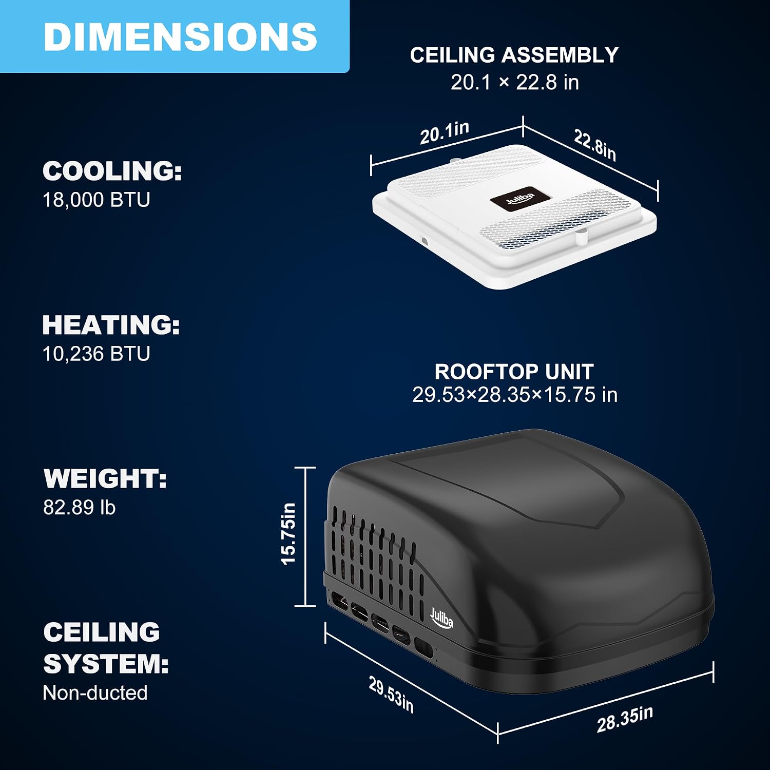 Rooftop RV AC Unit 18000 BTU, RV Air Conditioner with Heat Pump 110-120V Non-Ducted, Camper AC Unit Cooling & Heating, RV AC for Travel Trailer, Fifth Wheel, Food Truck, Black
