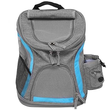 Pet Carrying Bag, Portable Blue + Gray Breathable Pet Carrier, Multi-Pocket Dog Backpack Cat Carrying Bag for Travel Outdoor(Blue+Grey)