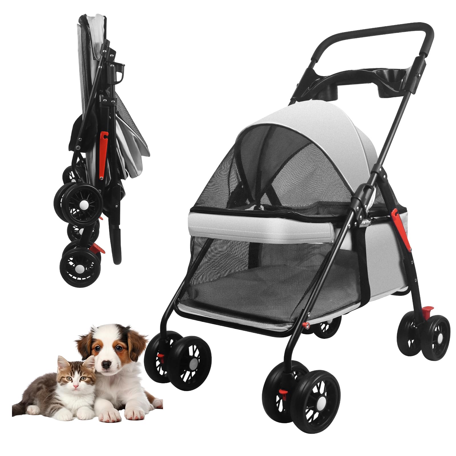 OMDOCA Dog Stroller for Medium Dogs 20 lbs, Foldable Dog Strollers for Small Dogs. with Storage Basket and Cup Holder,4 Wheels for Medium Small Cats (