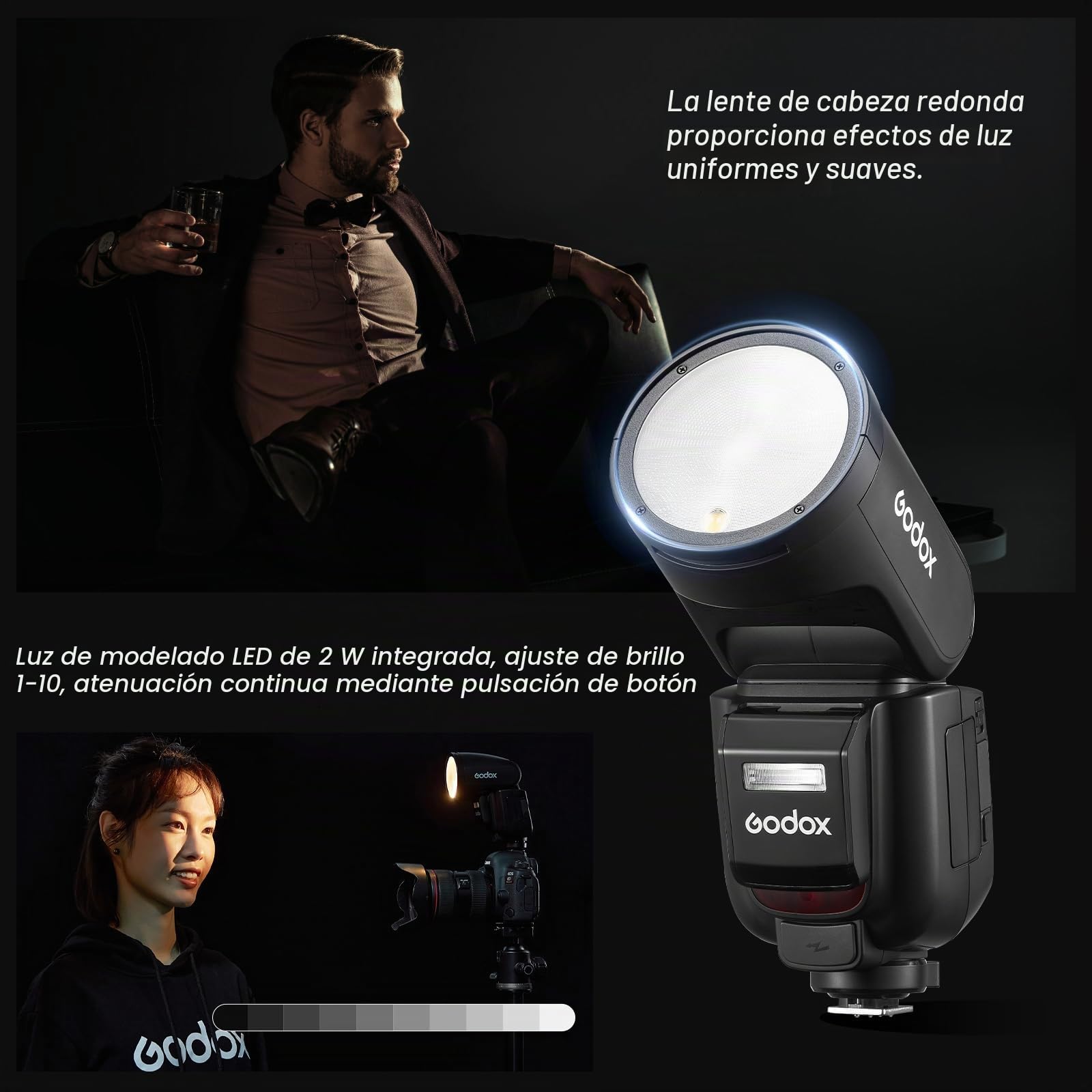 Godox V1Pro S Flash TTL Cabezal Redondo Speedlite 76Ws HSS 1/8000s 2980mAh Batería de Litio LED Lámpara de Modelado Flash Externo,V1-S (2024) SU-1 M/TTL Modo Flash para Sony