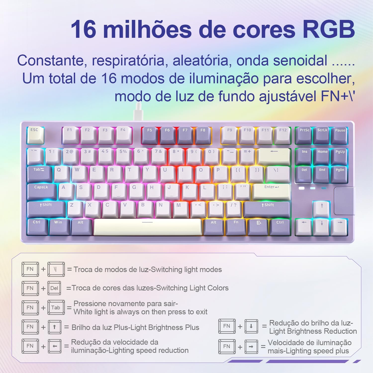 X87 Teclado Mecânico RGB Com Fio 87 Teclas De Jogo Hot-Swappable 11 Efeitos De Luz Teclados PBT Para PC Laptop,roxo X87 Teclado Mecânico RGB Com Fio 87 Teclas De Jogo Hot-Swappable 11 Efeitos De Luz Teclados PBT Para PC Laptop,roxo