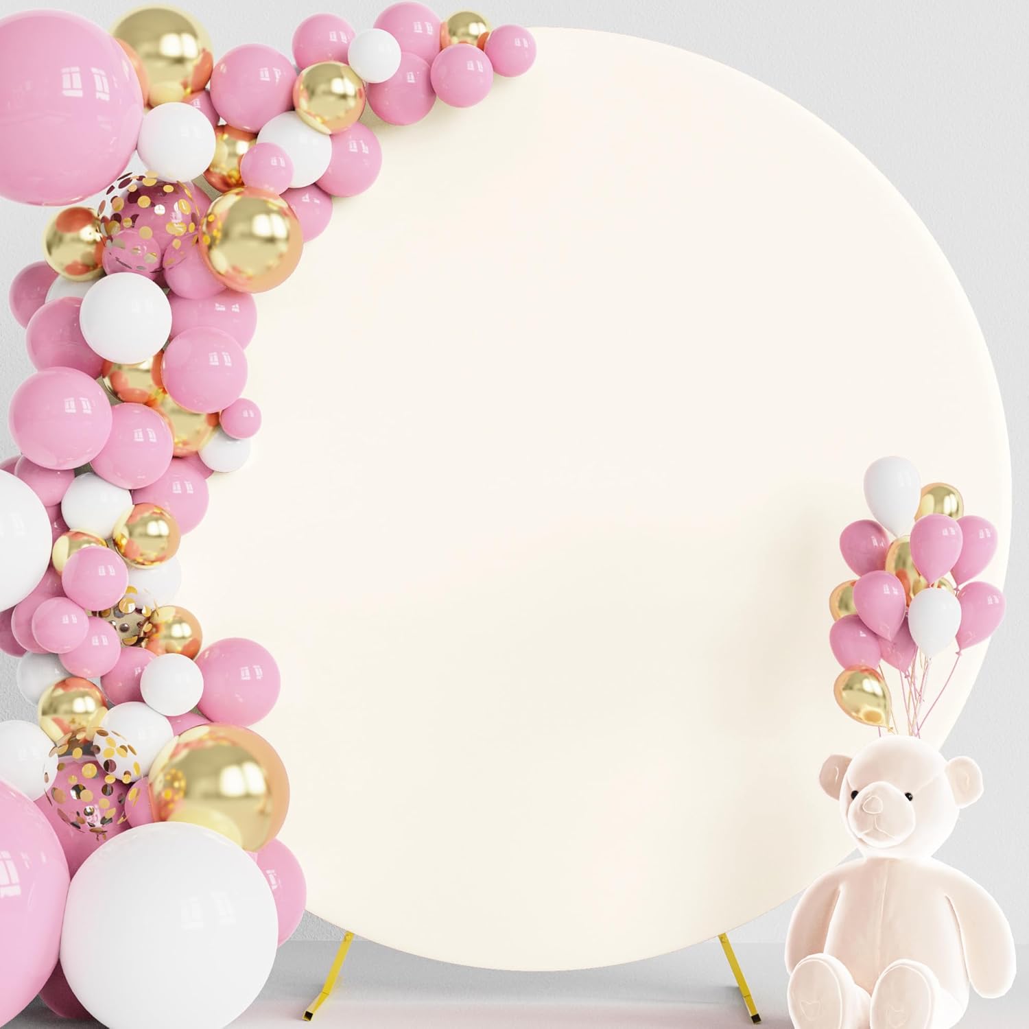 wokceer 7.2ft round backdrop cover round arch covers ivory spandex circle balloon arch backdrop cover for wedding birthday party baby bridal shower decor