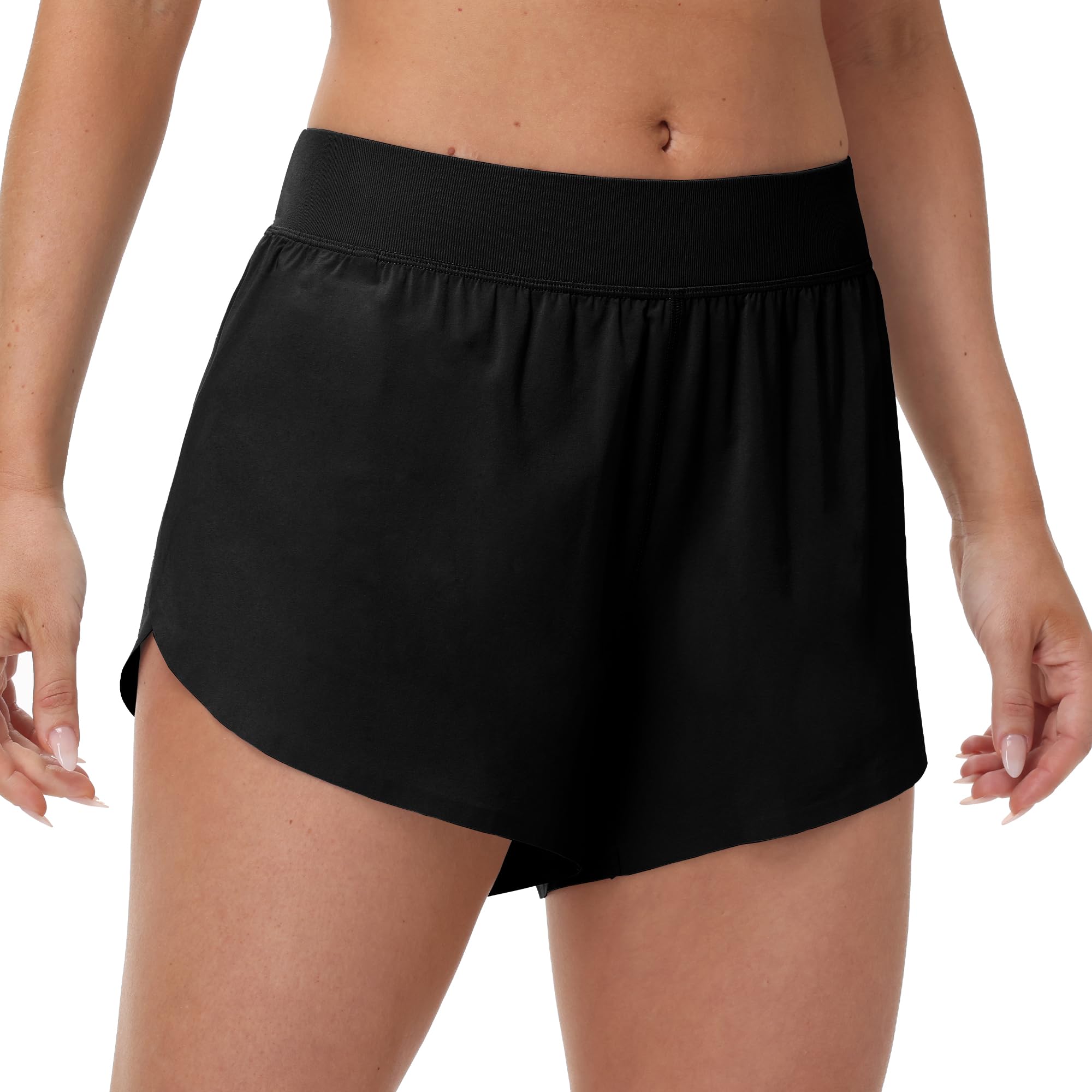 MCEDAR Sportliche Laufshorts für Damen, mittlere Taille, 10,2 cm hoch geteilt, für Delfin-Shorts mit bequemem Netzfutter, für Fitnessstudio, Workout