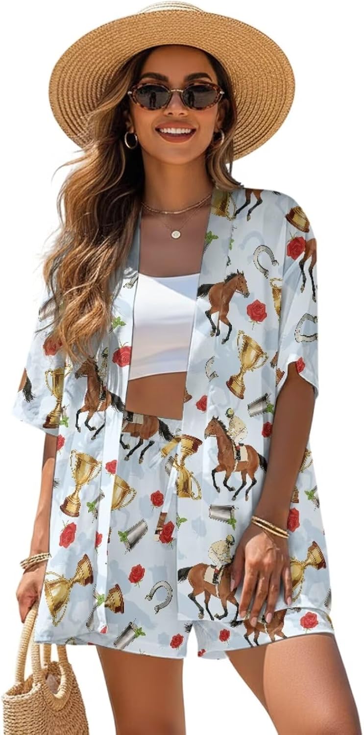 Women's 2 Piece Summer Outfits Comfy Shirt Set Half Sleeve Shirts and Shorts Beach Sets
