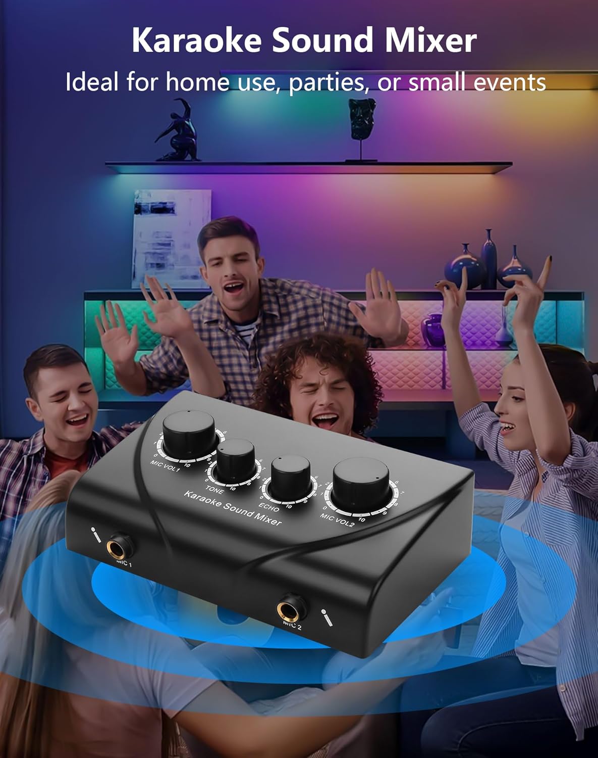 CERRXIAN Karaoke Sound Mixer, Dual MIC Input with Echo Control Compatible with TV, Computer, Smartphone & Tablet for Home Karaoke Parties