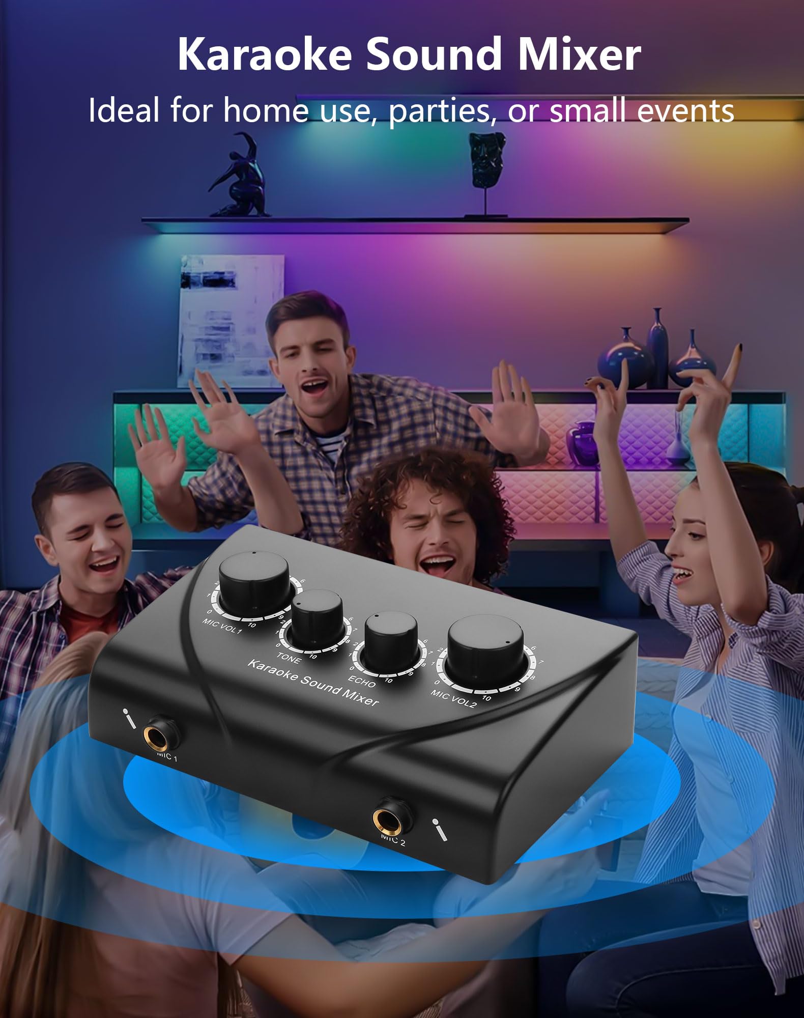 CERRXIAN Mixer audio per karaoke, doppio ingresso microfono con controllo dell'eco, compatibile con TV, computer, smartphone e tablet, per karaoke a casa
