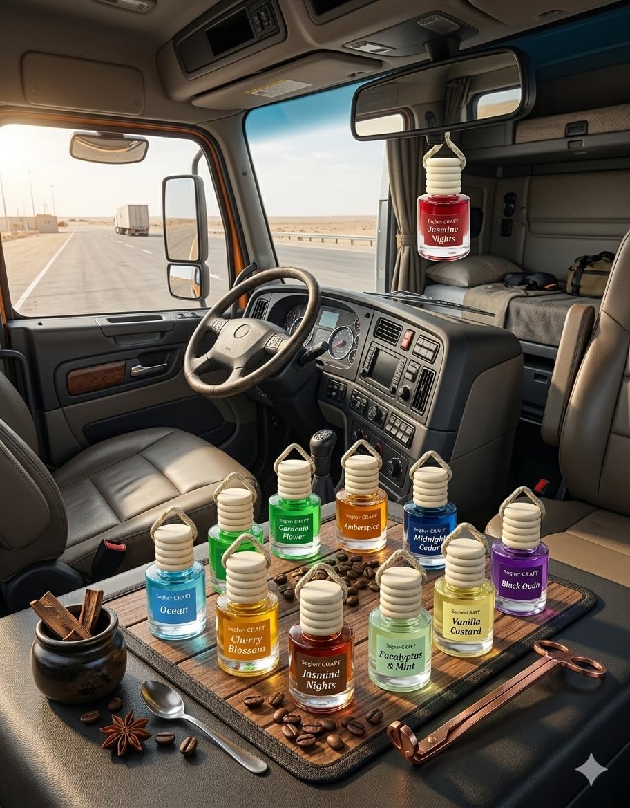 Air Diffuser Essential Oil Set | 24 Natural Scents Like Jasmine, Ocean, Sandalwood | Long Lasting Car Air Freshener for Women & Men | Hanging Glass Bottles, Air Freshener for Travel (8 ML Per Bottle)
