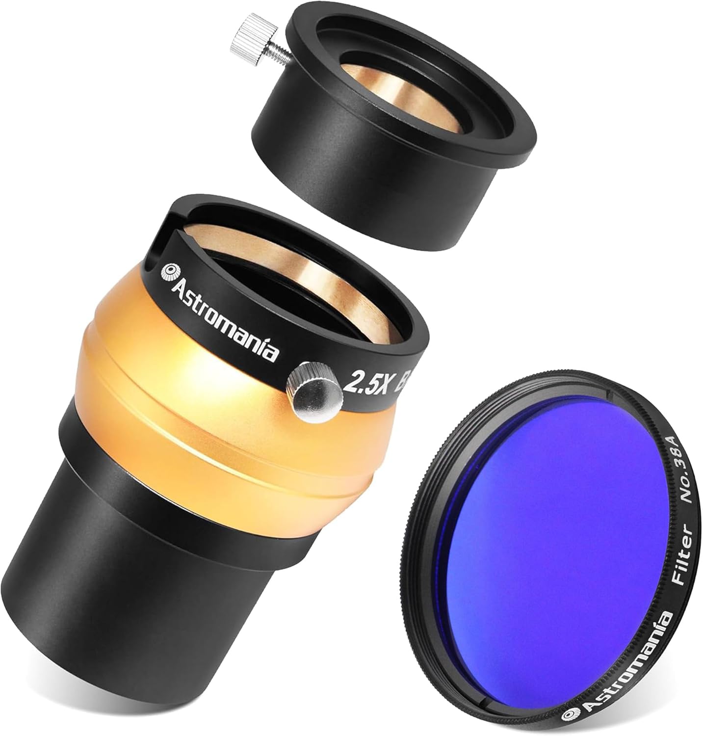 Astromania 2" Color/Planetary Filter for Telescope - #38A Dark Blue - Bundle with - 2.5X 2 inch Barlow Lens with 4 Elements