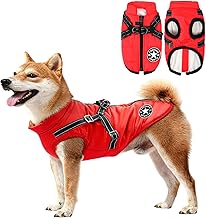 Dog Winter Coat, Dog Coat with Harness, Winter Jacket for Dogs, Waterproof Abr-igo for Dogs, for Medium Large Dogs (Red)