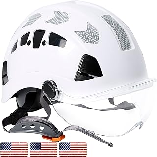 Construction Hard Hat with Visor - White Vented Hard Hats Construction OSHA Approved, ANSI Z89.1 ABS Safety Helmet,Adult Hardhats for Men Women,6 Point Suspension Hard Hat with Chin Strap