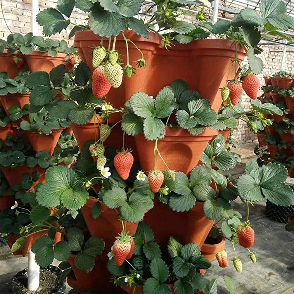 Jardinière empilable, Tour de Jardin Verticale, Ensemble de jardinières Verticales pour Fraises, Herbes, Fleurs (Terracotta, 4 Niveaux)