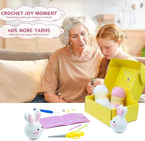 Miniatura 4 de Chiikimu Kit de ganchillo para principiantes con hilo fácil para principiantes, kit de inicio de ganchillo con video tutorial paso a paso, kits de