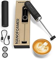Subminimal NanoFoamer Lithium Milk Frother: USB-C Rechargeable, IPX4 Waterproof, Dual-Speed for Barista Microfoam in 30 Seconds