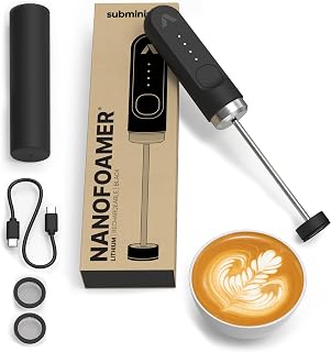 Subminimal NanoFoamer Lithium Milk Frother: USB-C Rechargeable, IPX4 Waterproof, Dual-Speed for Barista Microfoam in 30 Seconds