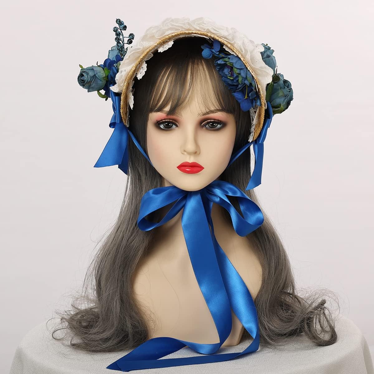 Girls Womens Victorian Tea Party Sun Hat Bows Flowers Straw Hats (H) - Image 3