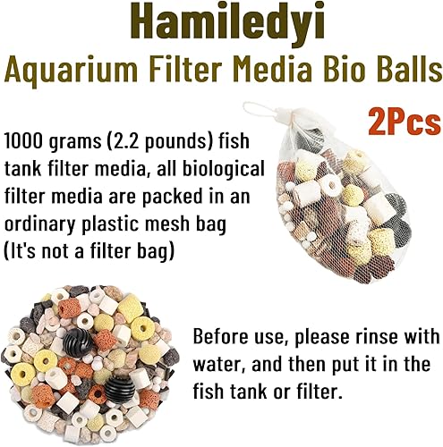 Miniatura 7 de Hamiledyi 2 piezas de medios de filtro de acuario 12 en 1 bolas bio anillos de cerámica para pecera, estanque biofiltro medio de filtro de 35.27 oz