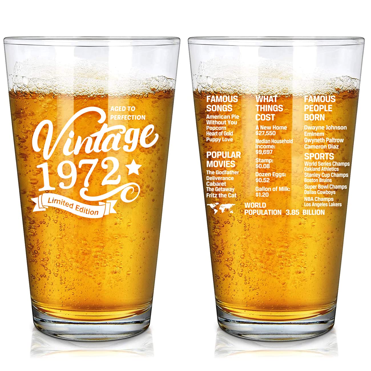 Vintage 1973 Old Time Information 50th Birthday Gifts for Men Women Beer Glass – Funny 50 Year Old Presents - 16 oz Pint Glasses Party Decorations Supplies-50 Year Old Birthday Party Decorations