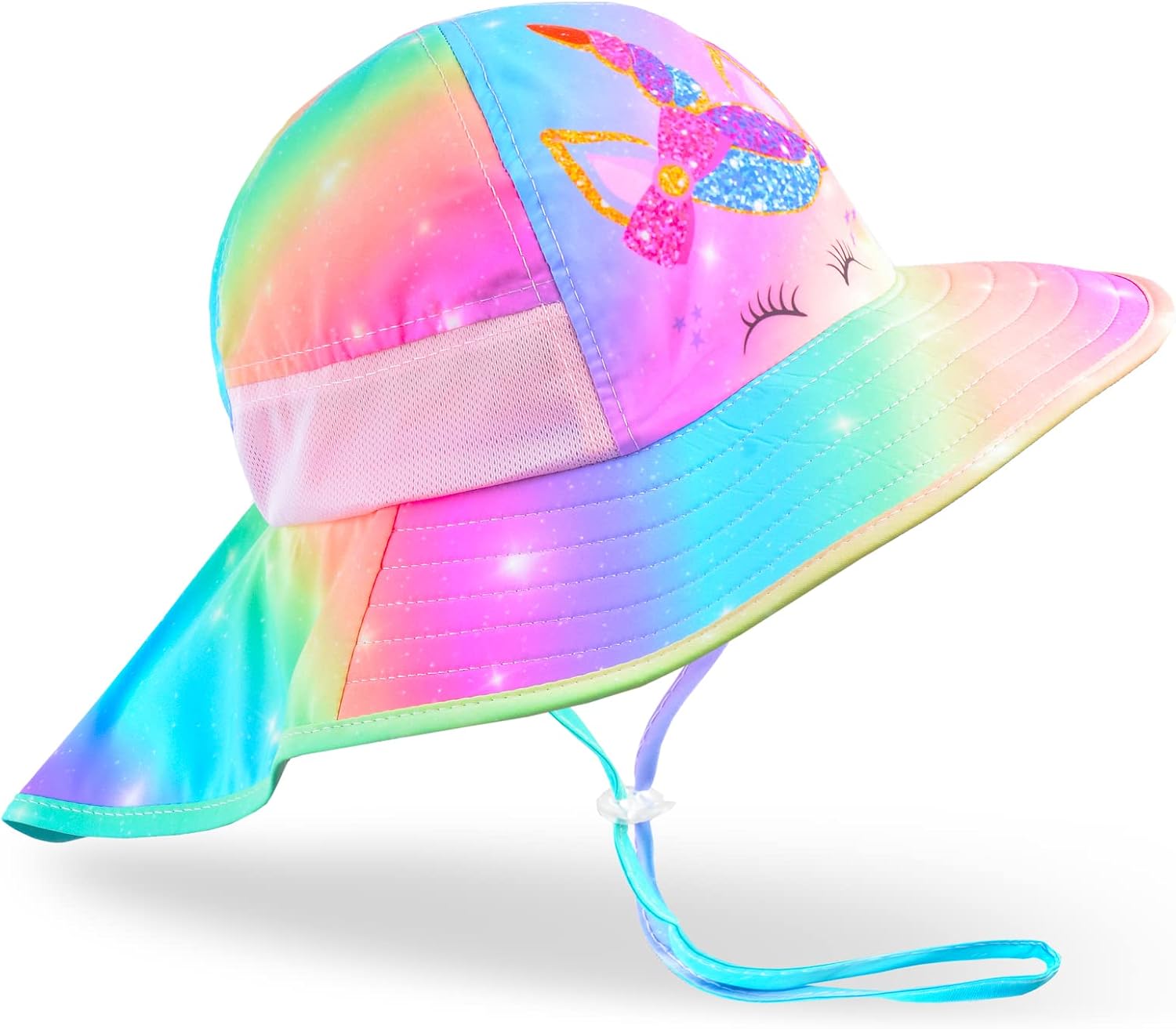 Sun Hat for Kids Anti-UV Girls Sun Hats Wide Brim UPF 50+ Sun Protection Beach Hat with Adjustable Chin Strap for 3-8 Years (Rainbow Unicorn): Clothing, Shoes & Jewelry