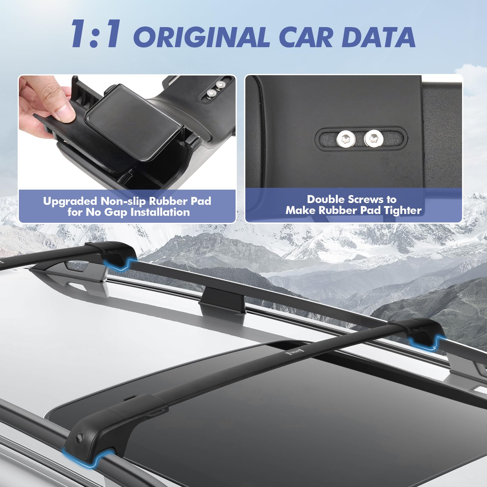 300LBS Lockable Roof Rack Cross Bars Compatible with 4Runner 2025 2026, Anti-Theft Design Heavy Duty Matte Aluminum Roof Rail Crossbars with Raised Side Rails, Rooftop Cargo Carrier Luggage — view 6