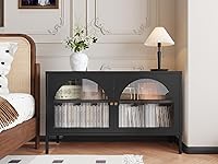 Vista 23 de Armario de almacenamiento de metal, gabinete de acento de 2 puertas, soporte de TV con puertas y estante ajustable, armario de metal para bufé