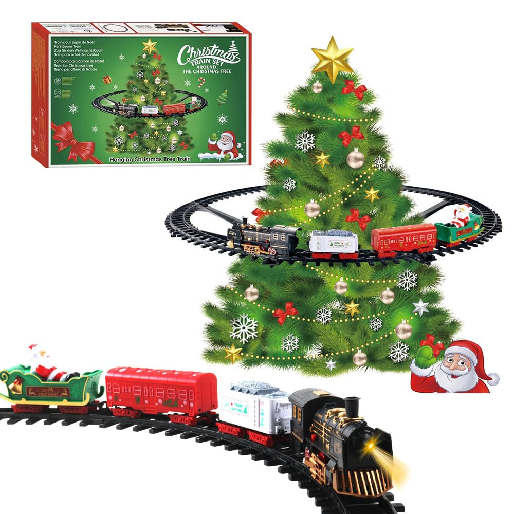 JYQOQH Electric Train Set, Christmas Railway Train Set, Christmas Train with Light & Sounds, Educational Vintage Locomotive Play Set, for Christma Tree Decoration and Christma Atmosphere