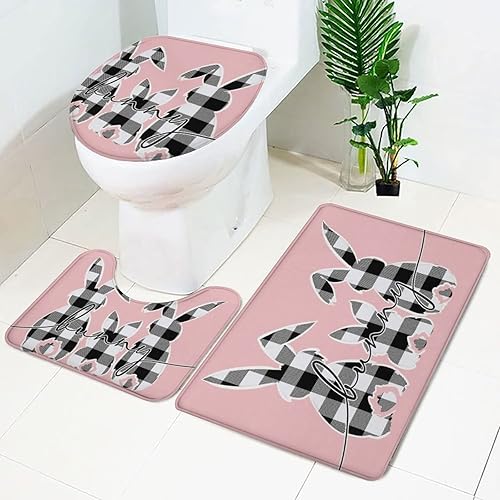 Miniatura 2 de Tapete de baño de 3 piezas con diseño de conejo, diseño de conejo, diseño de conejo, diseño de conejo, color negro, tapete contorneado para inodoro,