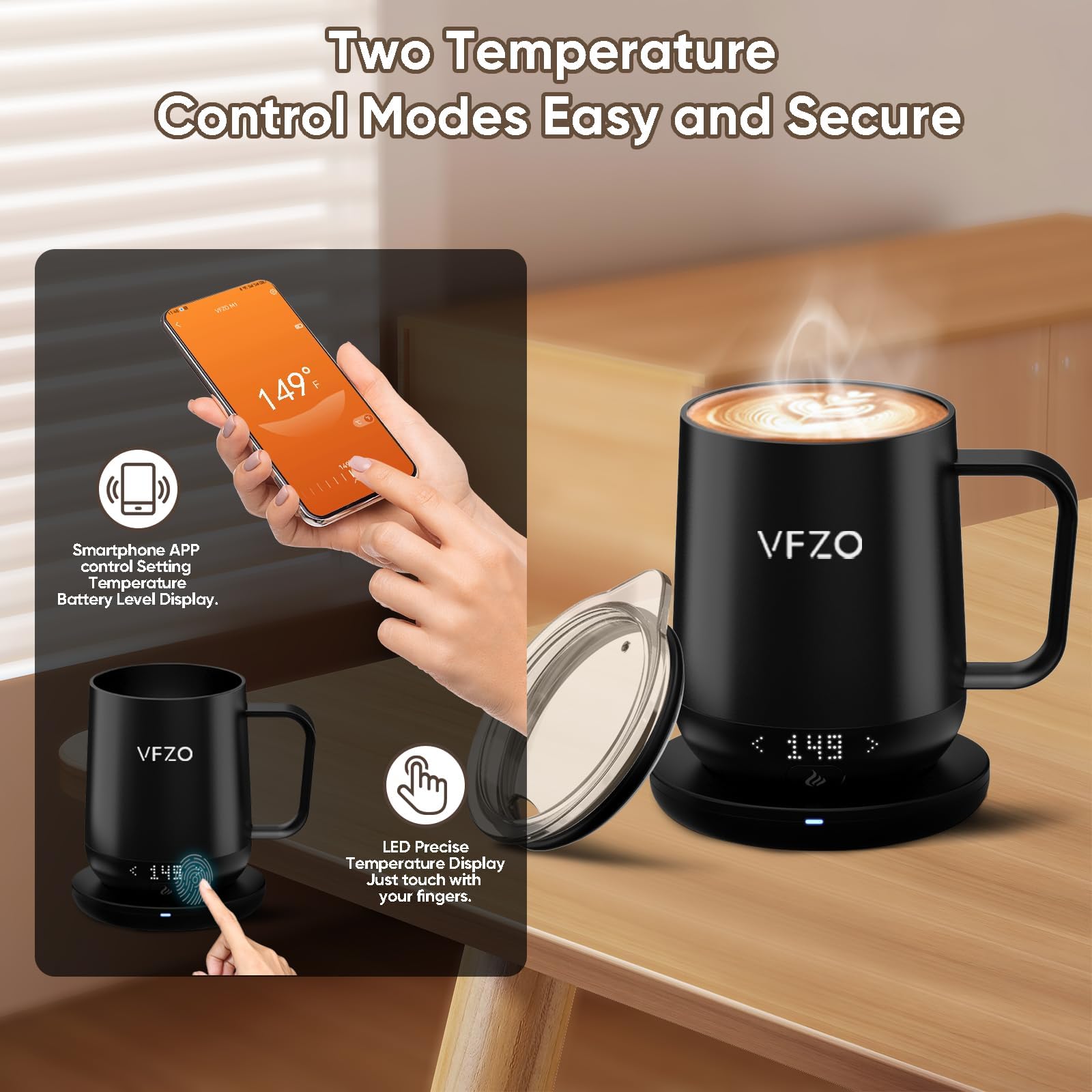 Tazza Termica Intelligente Civexa – Riscaldata A Batteria 9000mAh, Controllo App E Timer, Mantiene Caldo 150 Min, Nera