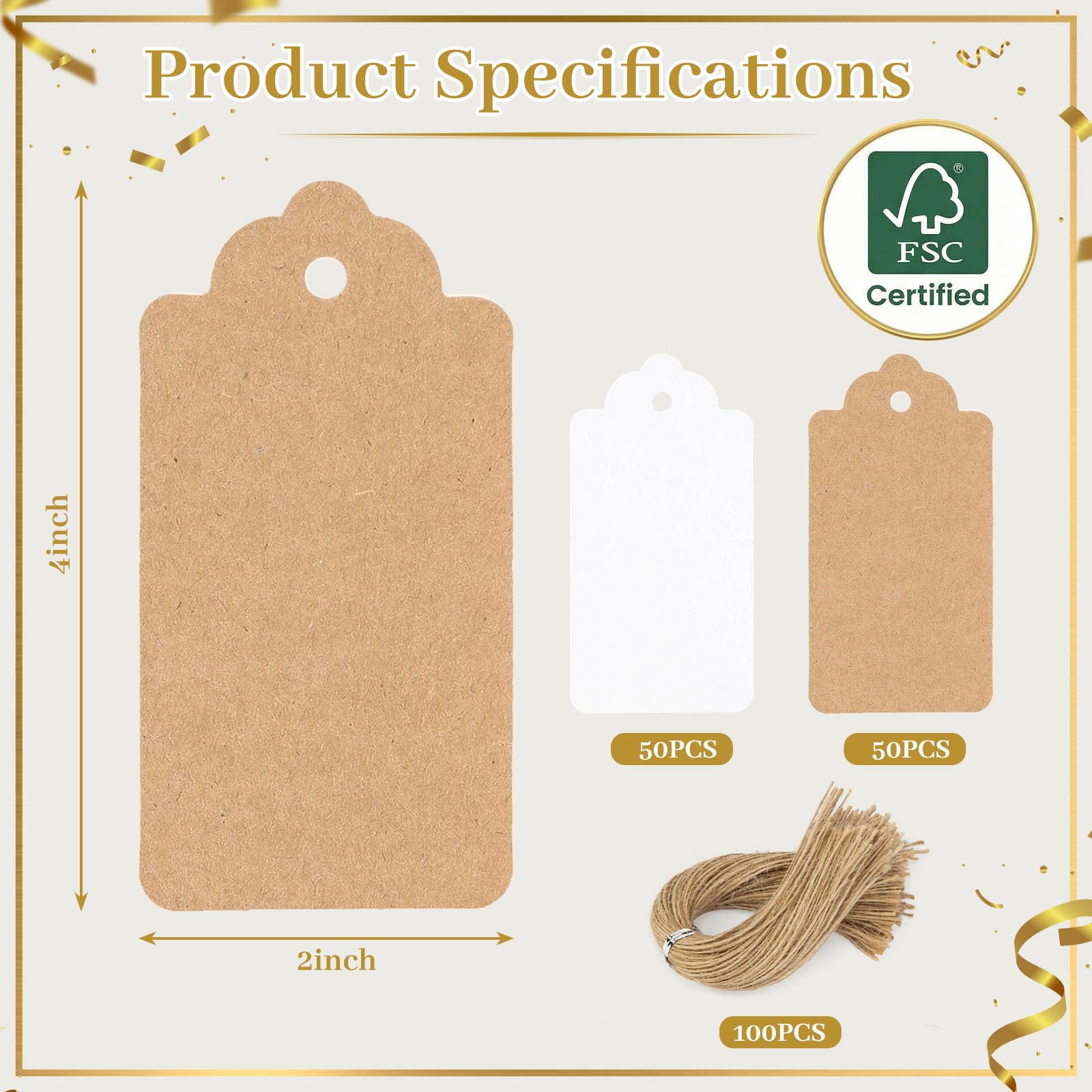 SallyFashion Etiquetas de papel kraft, 200 etiquetas de regalo de papel kraft, etiquetas colgantes para manualidades con 200 raíces de yute natural gratis para regalos, artes y manualidades, bodas,