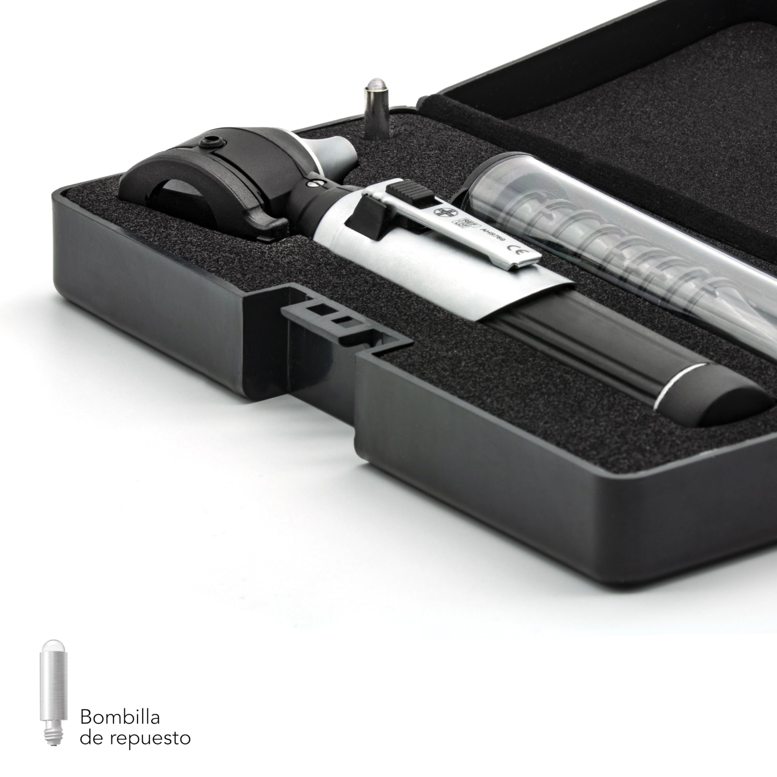 AIESI® Otoscopio médico Profesional Bolsillo Fibra optica con iluminación LED 3V de luz Blanca VISIOSCOPE, Garantía 24 Meses