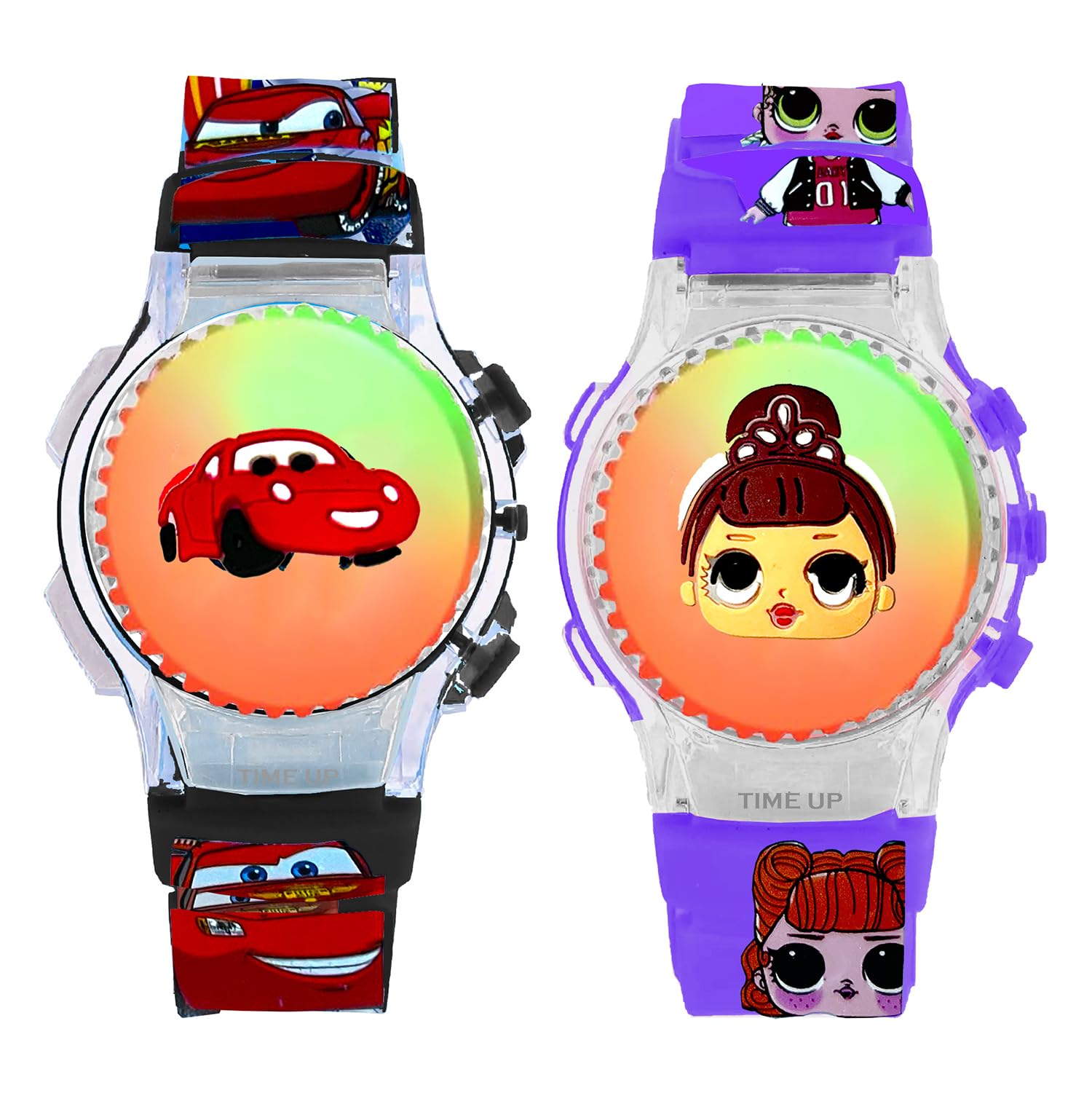 Time Up Digital Dial 2 Toy Watch Combo Cartoon Printed with Multicolor Light Kids Watches for Boys & Girls (Age:3-10 Years)-RC256-CR-10X (Black-Purple) (B0CYTB58L2) Amazon Price History, Amazon Price Tracker