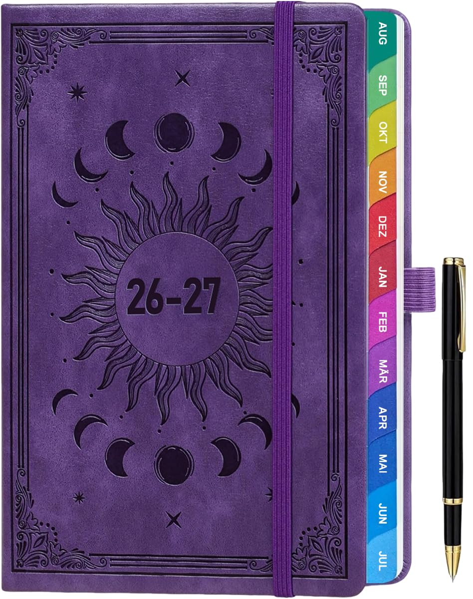 ZXHQ Lehrerkalender 2026–2027 A5+, Lehrerplaner/Wochenplaner für Lehrer und Schule, Hardcover, 208 Seiten, Farbig Gestaltete Innenseiten & Monatsregister, Mit Innentasche, 16,5 x 22 cm, Lila