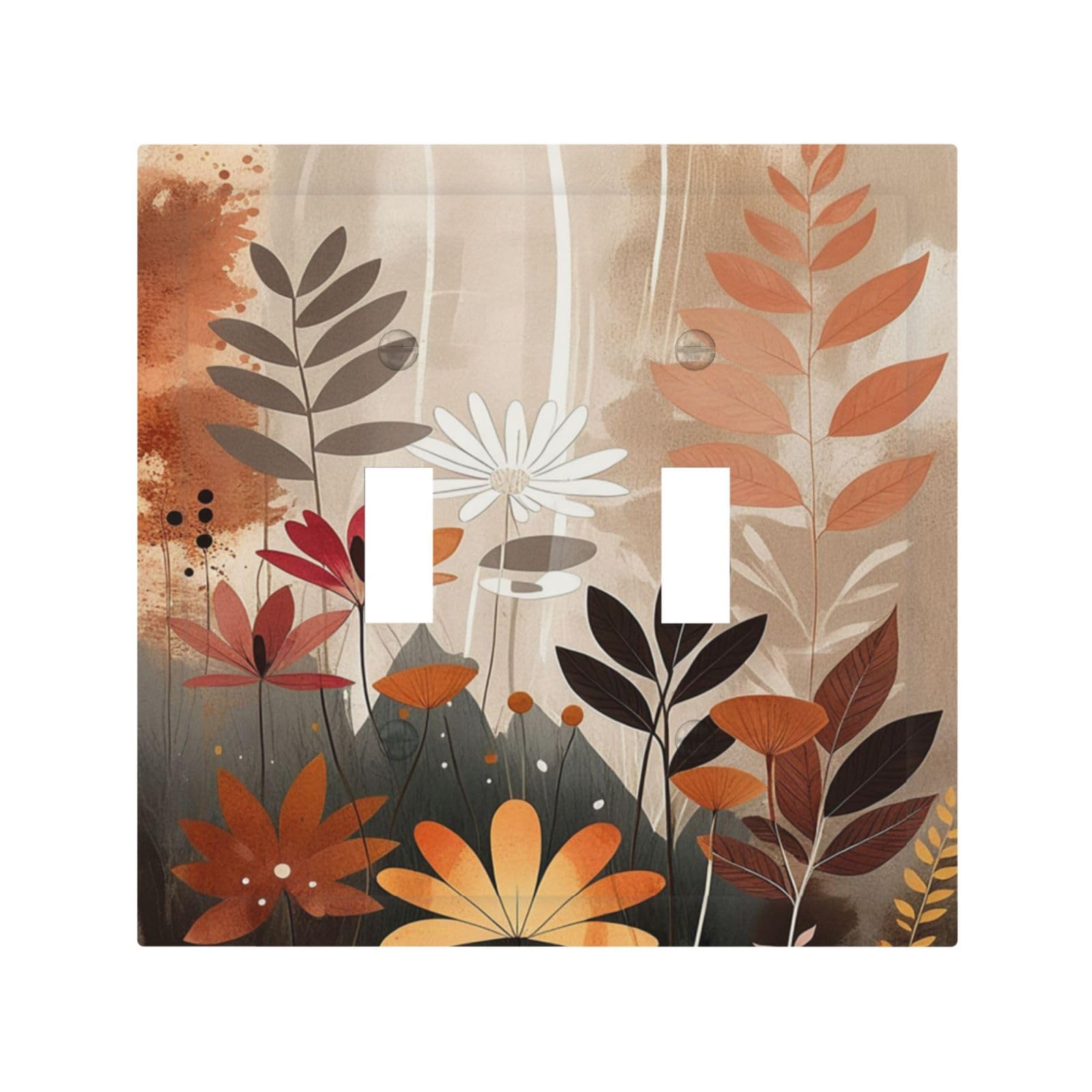 Boho Minimalist Vintage Wildflowers Plant Floral Art Watercolor Decorative Switch Plates 2 Gang Double Toggle Wall Plate Electrical Faceplate Outlet