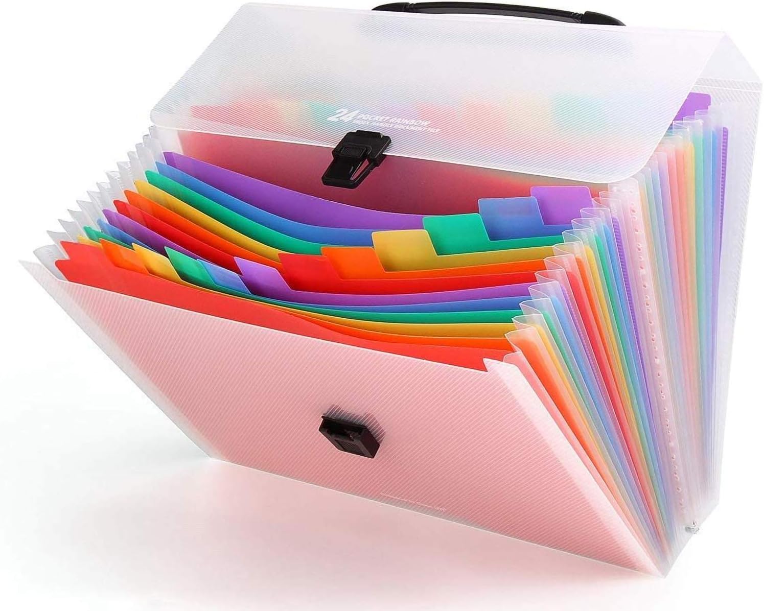 HJSMing 24 Pockets-Handle Portable File Folders/Expandable Folders/Multicolor Folders/A4 Accordion File Manager/Business Office Student Organizer/Plastic Folder Organizer