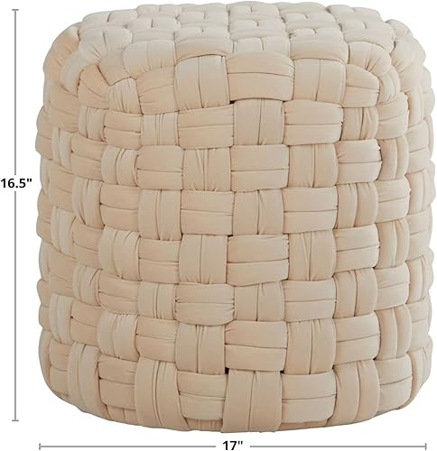 Miniatura 3 de LumiSource Otomana redonda trenzada de terciopelo de 16 pulgadas, otomana pequeña, reposapiés otomano redondo, puf otomano, taburete otomano para