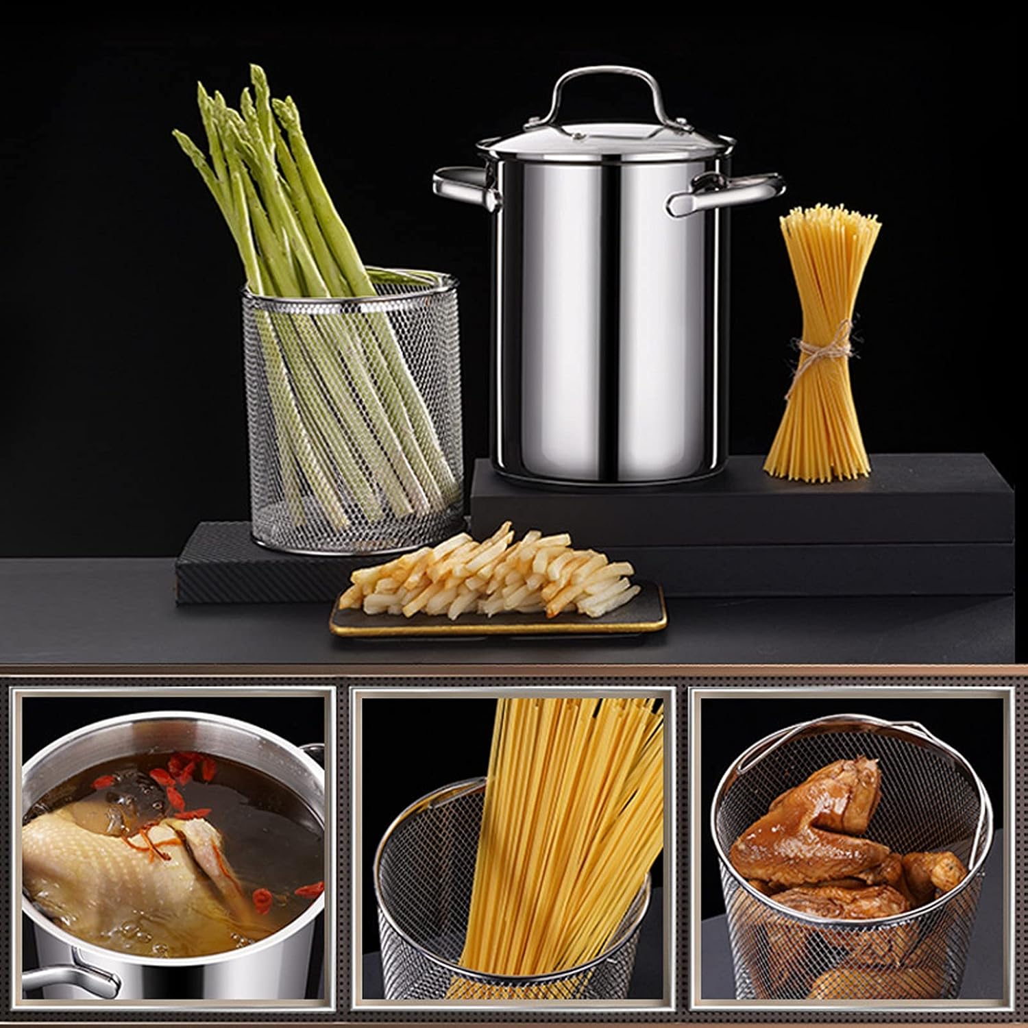 Fryer Casserole, mini deep Fryer Small Fryer 304 Stainless Steel Pot 304 Stainless Steel for Home kitchen1 X fryer1 X Screen